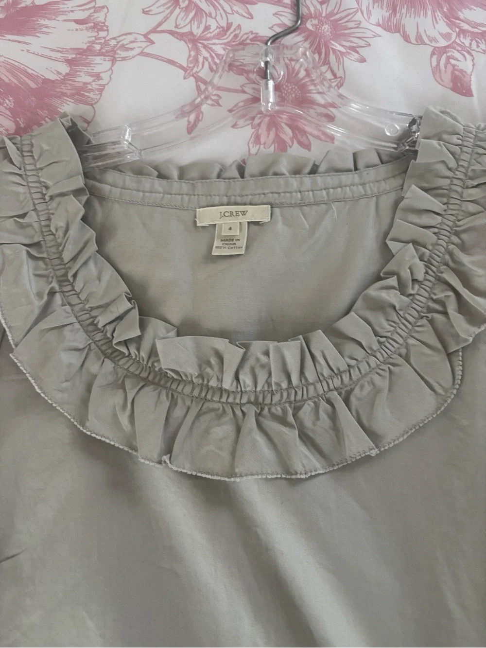 J. Crew Ruffled Neck Blouse in Light Gray